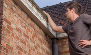 landlord inspecting significant deferred maintenance on exterior of rental home