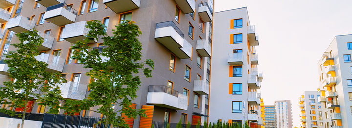 Apartment house residential building complex real estate concept street