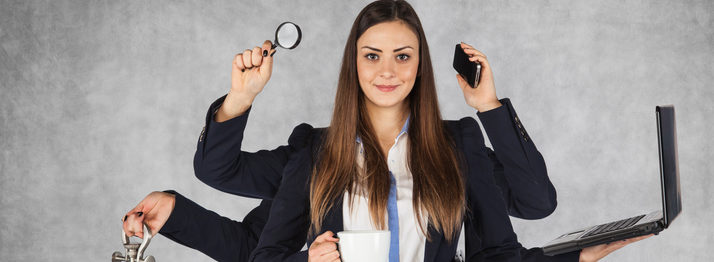 multi-purpose business woman with a large number of hands