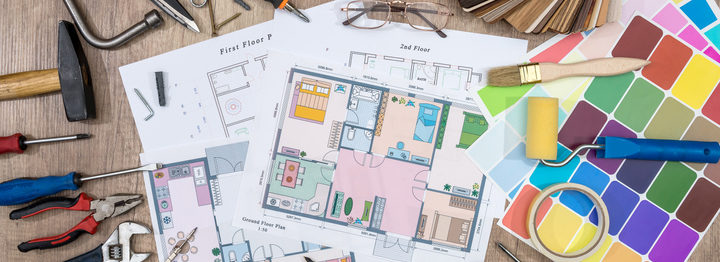 house plan with working tools. office work.