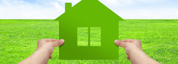 Make your house concept, hands hold green house